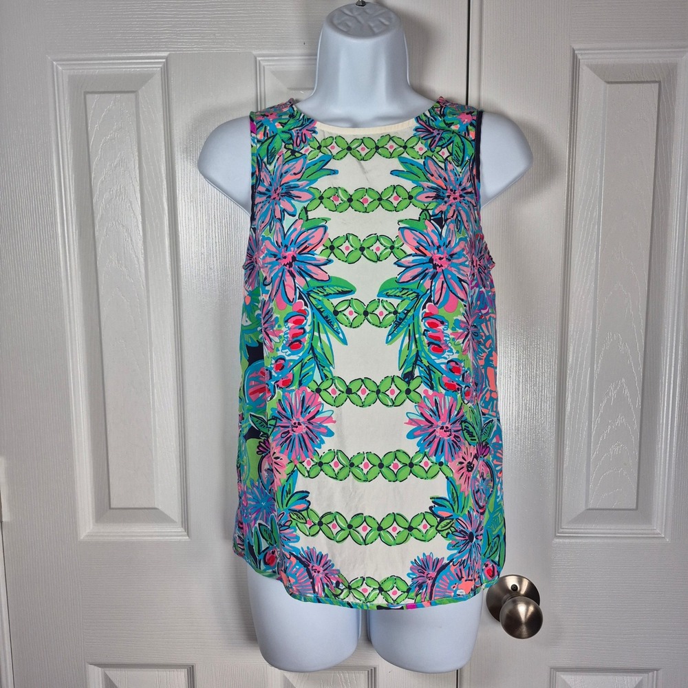 Lilly Pulitzer sleeveless multicolor floral silk‎ top women's XS